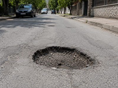 Yol üzerinde derin çukur oluştu