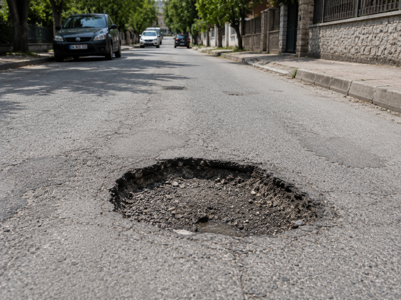 Yol üzerinde derin çukur oluştu